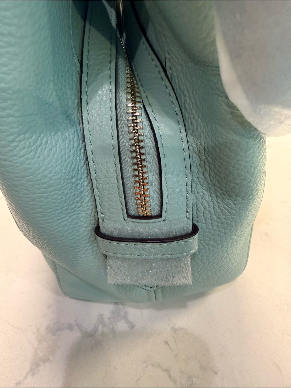 Kate Spade Light Green Pebbled Leather Shoulder Bag with Black Piping - Picture 7 of 10